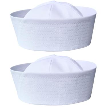 Imagem de Chapéu marinheiro branco de 57 cm, chapéu de marinheiro americano, chapéu de festa, chapéu de iate, pacote com 2