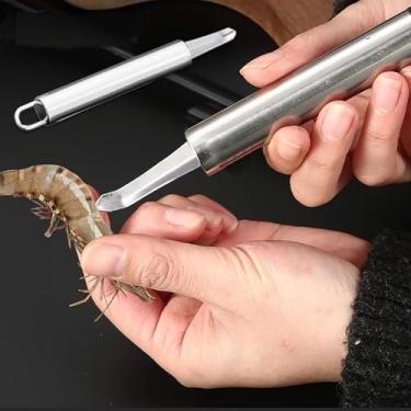 Imagem de Deveiner de camarão de aço inoxidável e picador de lichia, ferramenta de deveining de frutos do mar, Longan Pitter, descascador multifuncional de frutas e mariscos