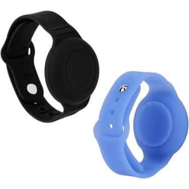 Imagem de 2 pulseiras para AirTag, suporte de silicone impermeável para airtag ajustável. Pulseira de relógio para ren Elder (preta, azul)