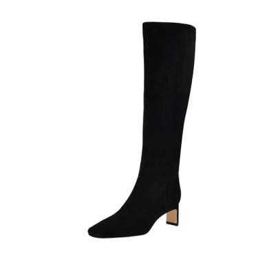 Imagem de Calvin Klein Bota de cano alto feminina Caterine, Couro preto 002, 40