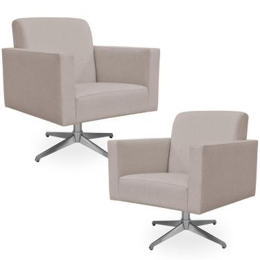 Imagem de Kit 02 Poltronas Decorativas Base Giratória Para Sala de Estar Helô L02 Linho Bege - Lyam Decor
