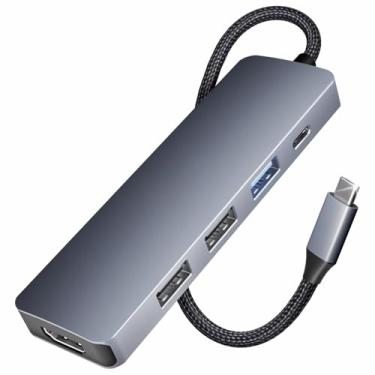 Imagem de Hub USB C 5 em 1 com HDMI 4K (certificado), entrega de energia de 100 W, 3 USB-A, cabo de silicone, capa de alumínio compatível com MacBook Pro/Air, iPad Pro, iMac, iPhone 15 Pro/Pro Max, XPS
