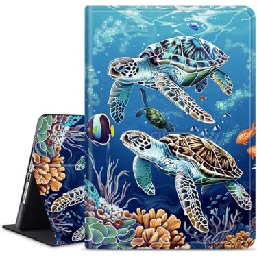 Imagem de Dikoer Capa para iPad de 9,7 polegadas iPad 6ª/5ª geração 2018 2017/iPad Air 2/Air 1, capa inteligente de couro com suporte fino, com função de despertar/hibernar, tartarugas marinhas