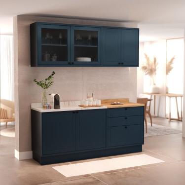 Imagem de Cozinha Compacta 4 Peças 6 Portas 3 Gavetas 1 Tampo Sevilha Azul órion
