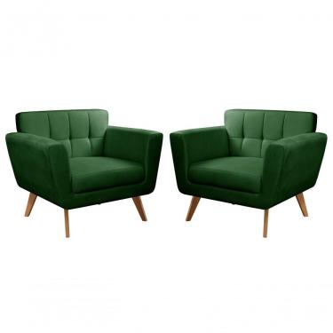 Imagem de Conjunto 2 Poltronas Bruna Confortável Decorativa Moderna - Veludo Verde 270