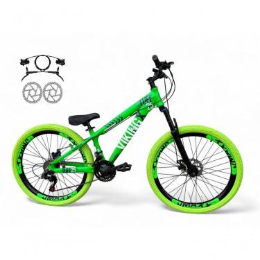 Imagem de Bicicleta Aro 26 Vikingx Tuff X25 Freeride Freio Hidráulico 21v Aros Vmaxx Dh Pneu Flame - Verde