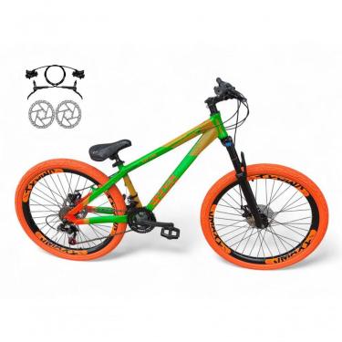 Imagem de Bicicleta Aro 26 Vikingx Tuff X35 Freeride Freio Hidráulico 21v Aros Vmaxx Dh Pneu Flame - Verde-laranja