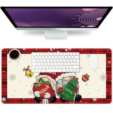 Imagem de Tapete de rato de Natal de couro PU chapéu de Natal tapete de mesa grande à prova d'água para jogos, Papai Noel, teclado antiderrapante, tapete de escrita para jogadores, escritório e casa