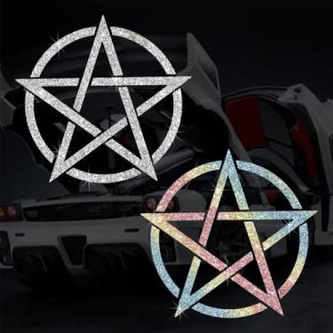Imagem de Adesivo de decalque brilhante de PVC autoadesivo pentáculo cintilante para carros, laptops, motocicletas, parede, janela, bagagem, capa de arranhão, porta multisuperfície (branco + colorido)