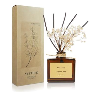 Imagem de Aeeteek Difusor de palheta, difusor de óleo essencial de âmbar e musgo com flores secas, aromatizador de óleo perfumado de 100 ml, decoração de casa feita à mão, fragrância de perfume de ambiente de