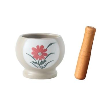 Imagem de ZzleoyuUUs-12 Conjunto de almofariz e pilão multifuncional tempero pounder cerâmica tigela de especiarias manual conjunto de almofariz e pilão moedor de ervas triturador de ervas (vermelho)