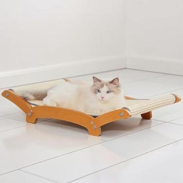 Imagem de UeKeKicg Cama arranhadora de sisal maior para gatos, almofada durável para arranhões com rede para gatos, espreguiçadeira, dormir e arranhar, haste de sisal natural para arranhar, moldura de madeira