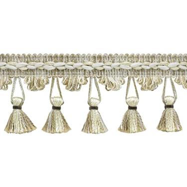 Imagem de DÉCOPRO 2 1/4" (5,5 cm) Marquise Collection Tassel Franja Trim # TF0225MRQ, White Sands Ivory #P58 (marfim branco, bege bronzeado) 5 jardas/4,5 metros