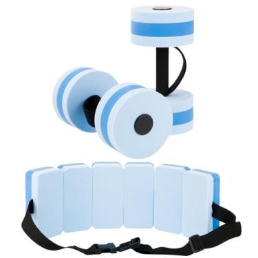 Imagem de UNAOIWN Pesos de água para exercícios de piscina, 2 peças, halteres aquáticos, aeróbica, halteres aquáticos de resistência leve para natação (conjunto azul claro)