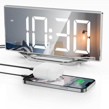 Imagem de Relógio digital Roxicosly 8,7" com alarme de espelho LED com 2 USB