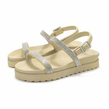 Imagem de Sandalia Papete de Strass Flatform Feminina Rasteirinha Tratorada Com Fivela Moderna Palmilha Macia