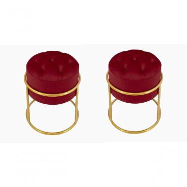 Imagem de Kit 2 Puff Banqueta Estofado Decorativo Base De Ferro Capitonê Suede Bordo Do Lar Móveis E Decoração