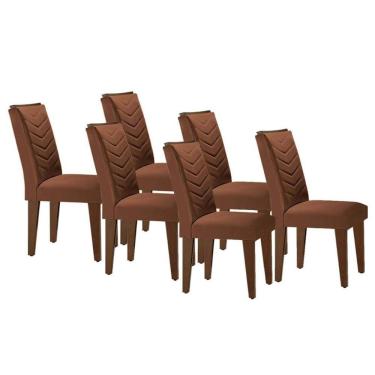 Imagem de Cadeira Sala De Jantar Londrina Madeira Kit 6 Un Capuccino - Veludo Marrom - Rufato