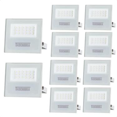Imagem de Kit 10 Refletor Holofote Taschibra Led Tr Slim 20w Verde Prova Da água Ip65 Branco Bivolt