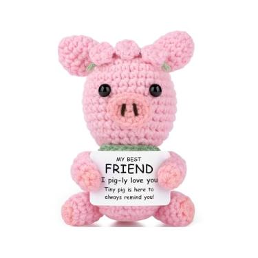 Imagem de JoycuFF Presentes de aniversário para mulheres, melhores amigas, presentes de amizade para mulheres, Dia das Mães, Natal, aniversário, suporte emocional, feito à mão, crochê, porco rosa