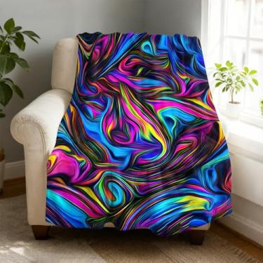 Imagem de Cobertor de lã colorido 127 x 152 cm para sofá cama, cobertor de flanela de microfibra super macio e aconchegante leve para mulheres, homens e crianças
