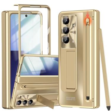 Imagem de YQODSZ Capa para Samsung Galaxy Z Fold 7 com suporte para caneta S e caneta Stylus, Z Fold7 Capa protetora de cobertura total com suporte de tela HD com suporte antirarranhões para Z Fold 7 Gold