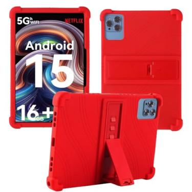 Imagem de Capa para tablet Android de 10,1 polegadas para Callsky-Tab Cpad 10, capa universal de silicone macio para tablets aiprotablet C20e/Moderness MB1001/DOOGEE U10/Onn de 10,1 polegadas (vermelha)