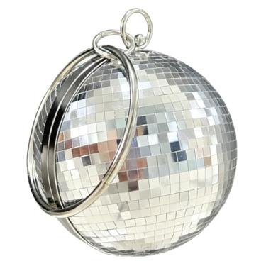 Imagem de Bolsa de bola de discoteca para mulheres, bolsa de pulso com glitter de lantejoulas brilhantes, bolsa de cubo espelhada, bolsa retrô para festa e casamento, Prata