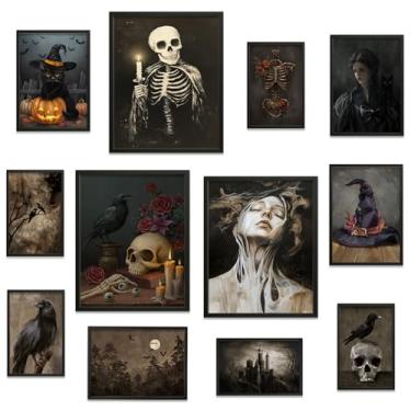 Imagem de JJY 12 peças de decoração de Halloween Dark Academia - Impressões de arte de parede gótica vitoriana vintage para casa - pôsteres góticos assustadores sombrios imagens da academia para casa, quarto