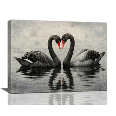 Imagem de Arte de parede de cisne negro decoração de parede em tela vintage arte estética cisne quadros retrô pintura arte decoração emoldurada para sala de estar quarto banheiro sala de jantar escritório 30,5