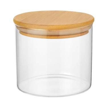 Imagem de Pote de Vidro Hermético com Tampa de Bambu, Circular, Multiuso, Capacidade 500ML, Transparente