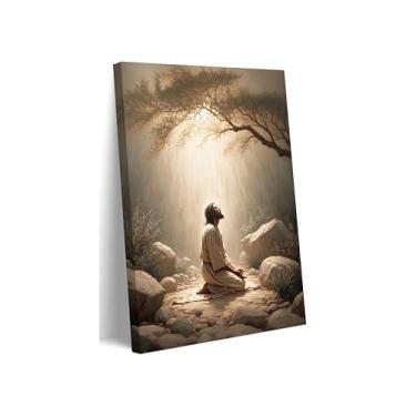 Imagem de Jesus Prayers Canvas Wall Art God Divine Mercy Retrato Tranquilidade Pintura Decoração de Parede Jesus Orando no Jardim do Getsêmani Pôster Impressões para Quarto Igreja Decoração de Casa 16x24