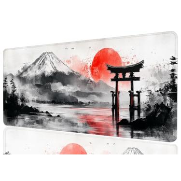 Imagem de Mouse pad japonês grande montanha de neve Torii Gate Red Sun XL Mouse pad grande mousepad estendido laptop teclado mesa gaming pad mouse pad escritório computador teclado laptop casa, 31,5 x 11,8