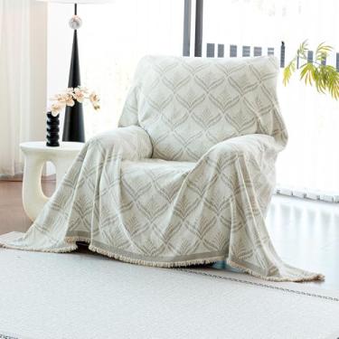 Imagem de JPGGD Capa de sofá de folha, capas de sofá de chenille, laváveis para cães, capas de sofá para sofá, capas macias para sofás e sofás para poltronas reclináveis (1 peça, bege e branco, 140 cm x 181 cm