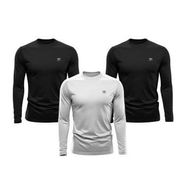 Imagem de Kit 3 Camisetas Masculina Dry Manga Longa P ao Plus Proteção UV Academia Fitness Esporte Básica-Masculino