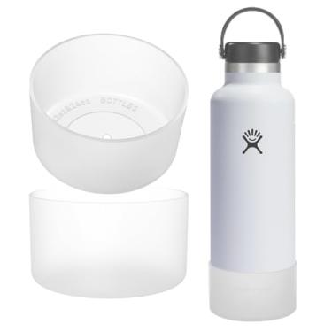 Imagem de OAWEEN 2 peças de bota de silicone para Hydro Flask 32 1,134 g diâmetro inferior da boca padrão 8 cm - 8,6 cm capa protetora anti-arranhões para garrafa de água Hydroflask capa transparente