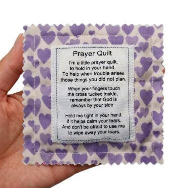 Imagem de Wisplume Mini colcha de oração com cruz interna bolso vintage escritura oração colcha quadrados simpatia presentes cristãos para mulheres pastor apreciação dia dos pais presentes graduados (azul)
