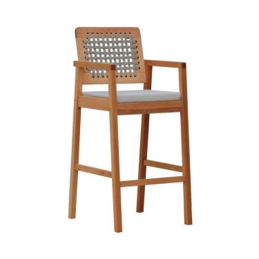 Imagem de Banqueta Alta Garden Madeira Maciça Assento Estofado Encosto Trançado Corda - Natural Acquablock Bege