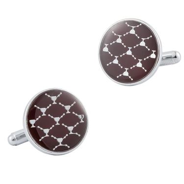 Imagem de Abotoaduras, esmalte redondo, padrão de vidro Martini, banhado a prata