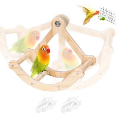 Imagem de Brinquedo de poleiro de pássaro, poleiro de periquito de balanço interativo, roda de exercícios de madeira para calopsitas, brinquedo de enriquecimento de quebra-cabeça para papagaios, acessórios de