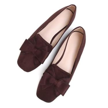 Imagem de WENJIAZHIZHI Mocassim feminino com laço, sapatilhas, mocassins, vestido de casamento, elegante, casual, sem cadarço para o trabalho, A309-latte marrom, 36