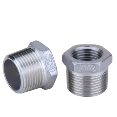 Imagem de CONSTELLAR Encaixe de tubo de aço inoxidável 304 - NPT macho de 3/10.2 cm para NPT fêmea de 1/5.1 cm, encaixe de tubulação redutor/redutor fêmea, bucha sextavada adaptador (3 peças)