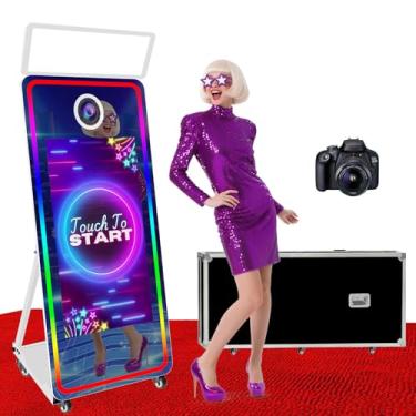 Imagem de Espelho mágico portátil de 165 cm para cabine fotográfica com tela sensível ao toque de 109 cm, mini PC embutido, para casamentos, festas e eventos (branco, cabine fotográfica com câmera)