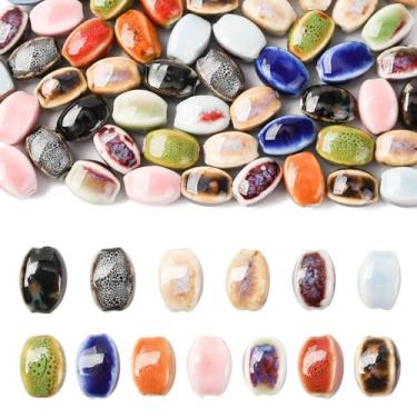 Imagem de MakemadeDIY Contas ovais de cerâmica, 56 peças coloridas extravagantes antigas de porcelana esmaltadas espaçadoras de contas artesanais de porcelana kit de miçangas para fabricação de joias