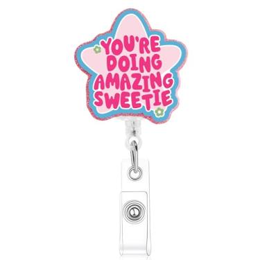 Imagem de Carretel de crachá You're Doing Amazing Sweetie, lindo suporte de crachá com clipe jacaré retrátil, presentes para estudantes de enfermagem RN LPN CNA MA trabalhador médico professor médico crachá com