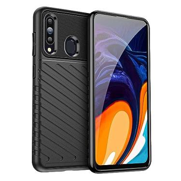 Imagem de IDEWEI Capa para Samsung Galaxy A60. Fibra de carbono refinada, anti-queda, anti-impressões digitais, proteção integral. A capa do telemóvel é compatível com Samsung Galaxy A60
