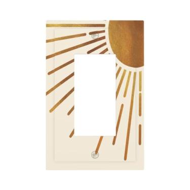Imagem de Lhdlnn Boho Gold Sun Light Switch Cover Decorativa Meados do Século Abstrato Sunris 1 Gang Single Rocker Placa de Parede Switchpalte Placa Elétrica para Cozinha Quarto Banheiro 12,7 cm x 7,6 cm