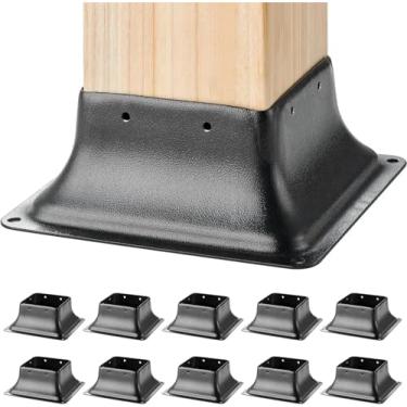 Imagem de Base de poste 4x4 10 peças, suporte interno de aço revestido a pó de 9 x 9 cm para serviço pesado adequado para âncora de poste de madeira padrão