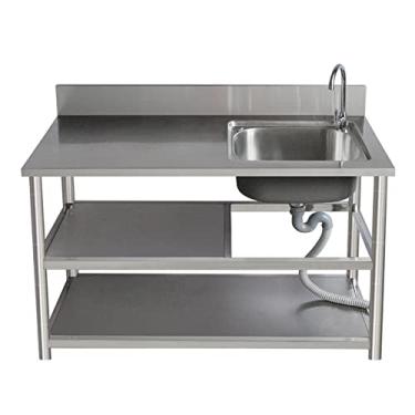 Imagem de Pia de cozinha independente para estação de trabalho, pia de aço inoxidável, tigela única, pia industrial de restaurante comercial com bancada de trabalho e prateleiras de armazenamento (80 x 50 x 80