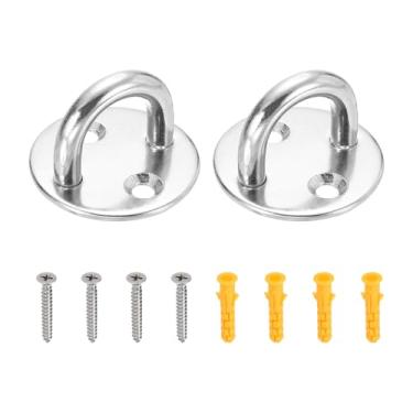 Imagem de PATIKIL M8 Ganchos de teto de aço inoxidável, placa de olho, 2 peças de ganchos circulares pesados de ferragens marítimas com parafusos para redes, cadeiras suspensas, balanços, prata